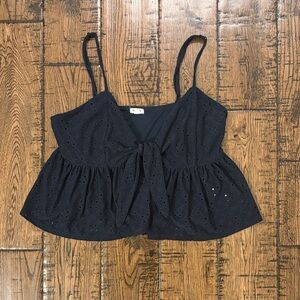 Garage Navy Eyelet Tie-Front Camisole
